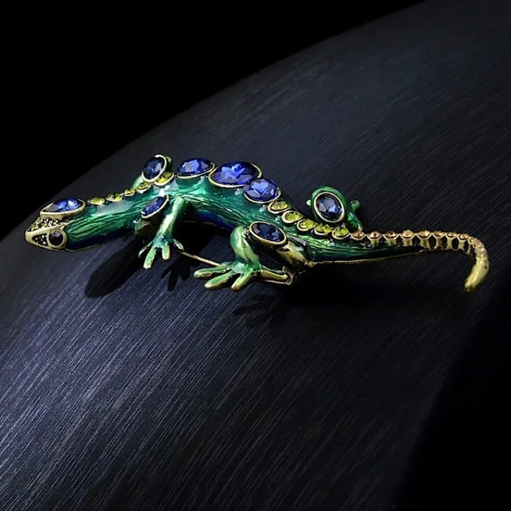 💎245💎 SPECTACULAR BIG CHAMELEON LIZARD‎ CRYSTAL BROOCH PIN